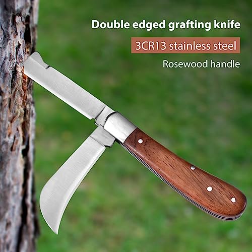 HASTHIP® Grafting Knife for Plants with Dual Blade Stainless Steel Tool for Organic Fruits Tree Foldable Bud Shoot Pruning Cutter with Wooden Handle 2 PCS HASTHIP® Grafting Knife for Plants with Dual Blade Stainless Steel Tool for Organic Fruits Tree Foldable Bud Shoot Pruning Cutter with Wooden Handle 2 PCS